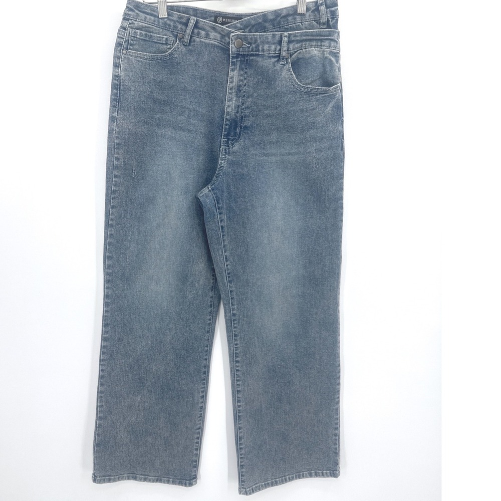 Versona Modern Women's 12 Blue Straight Wide Leg Jeans Denim Crisscross Waist